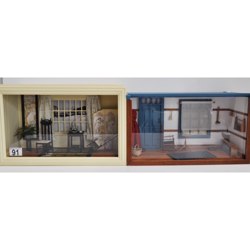 91 - Glass framed miniature dolls house scenes depicting living room and  sitting room  (see also Lots 24... 