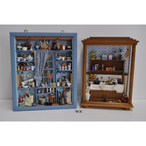 93 - Miniature open scene of  larder cupboard with various foods and scullery, x2 items (see also Lots 24... 