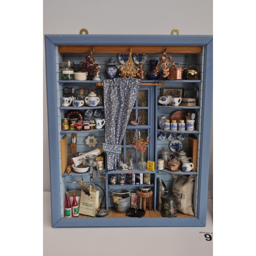 93 - Miniature open scene of  larder cupboard with various foods and scullery, x2 items (see also Lots 24... 