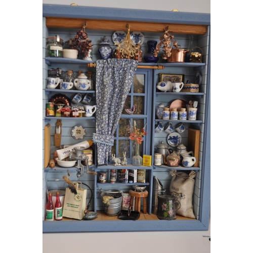 93 - Miniature open scene of  larder cupboard with various foods and scullery, x2 items (see also Lots 24... 