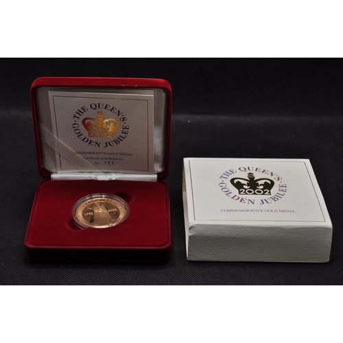 183 - Royal Mint 2002 The Queen's Golden Jubilee Commemorative 22ct Gold Medal, boxed with Certificate of ... 