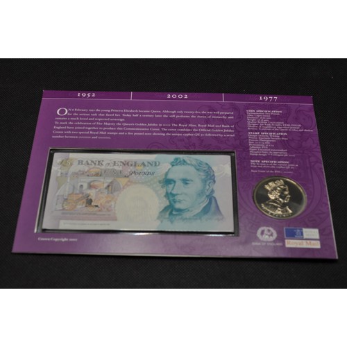 188 - Golden Jubilee Commemorative Cover - stamp crown and bank note set, QE50 008293