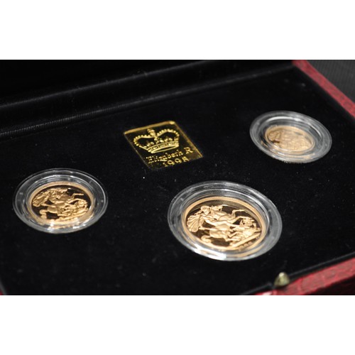 187 - Royal Mint 1998 UK 22ct Gold Proof Three Coin sovereign set, consisting Half sovereign, full soverei... 