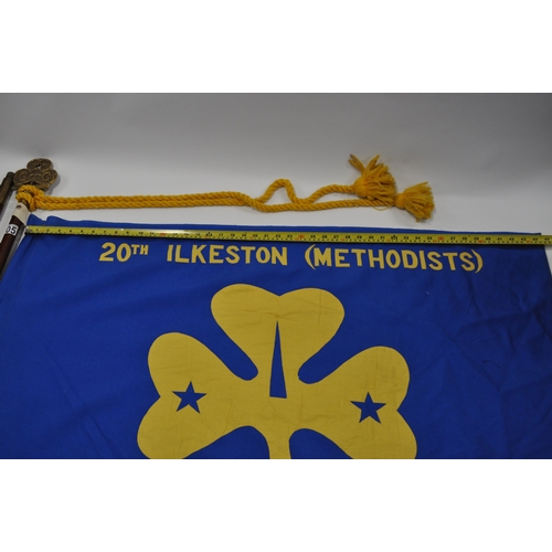 105 - Girl Guide flag pole with GG Finial, 20th Ilkeston (Methodists) flag, approx. size of flag is 45