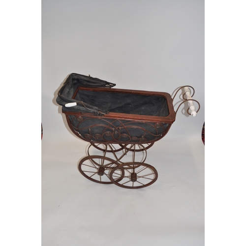 94 - Victorian style pram with hood and ceramic style handles