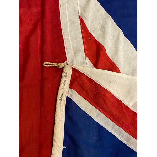 109 - 3YD Union Jack, stamped Arthur Smart & Sons London, measuring approx. 9ft x 4ft approx. with rope la... 