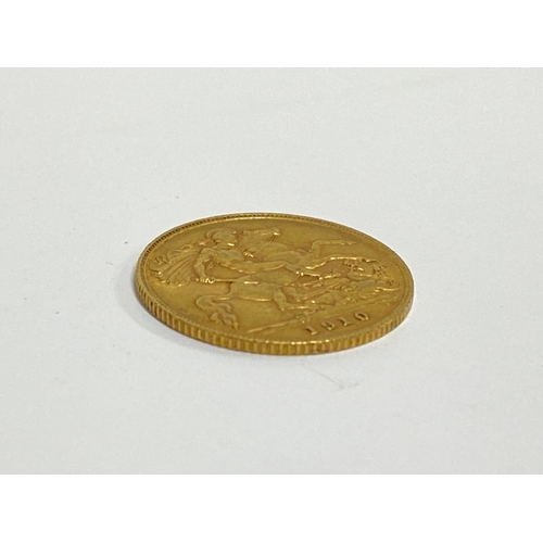 135 - 22ct gold half sovereign coin, Edward VII, 1910