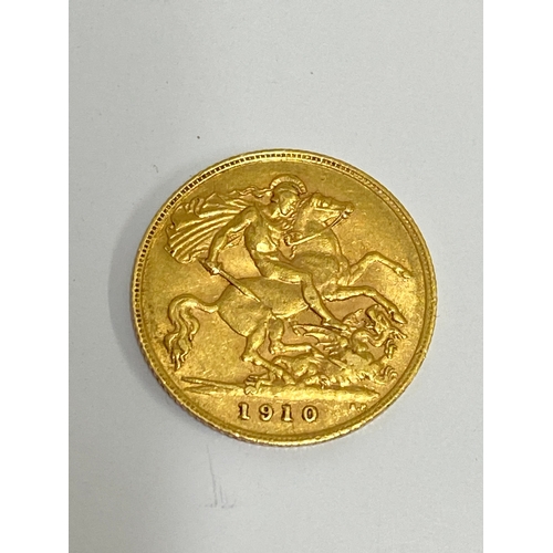 135 - 22ct gold half sovereign coin, Edward VII, 1910