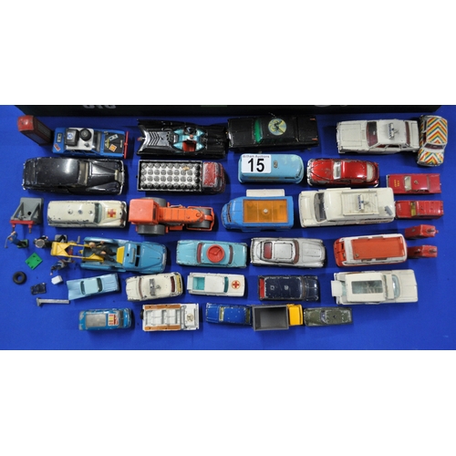 15 - A quantity of Corgi, Dinky, Lesney and other diecast cars and vehicles to include  Batman/Green Horn... 