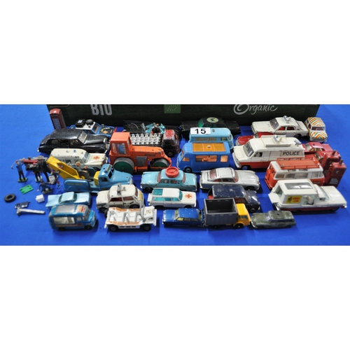 15 - A quantity of Corgi, Dinky, Lesney and other diecast cars and vehicles to include  Batman/Green Horn... 