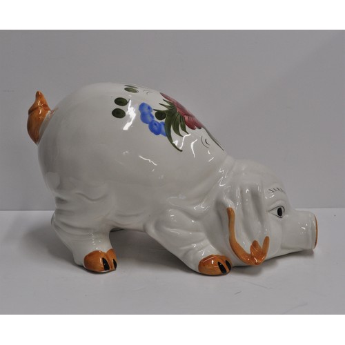 7 - Large ceramic piggy bank with hand painted detailing, complete with stopper.