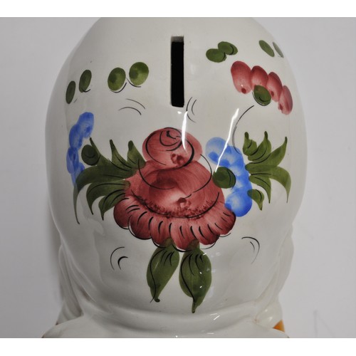 7 - Large ceramic piggy bank with hand painted detailing, complete with stopper.