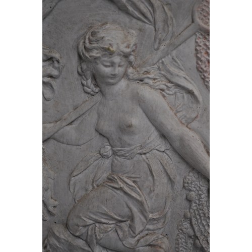 16 - Terracotta wall plaque decor depicting Grecian maiden, L48cm x W28cm