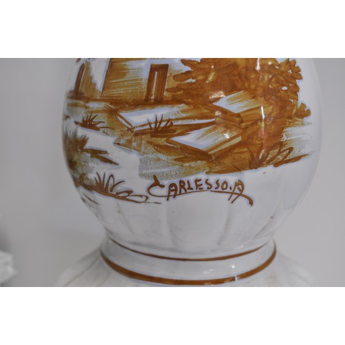 18 - A Jardiniere stand with bowl, hand painted scene signed Carlesso marked Bassano Italy approx. H72cm,... 