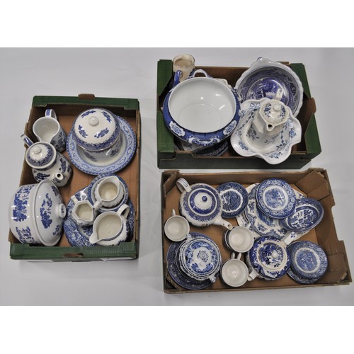 27 - A large quantity of mixed blue and white china to include teapots, terrines, plates, milk jugs, teac... 