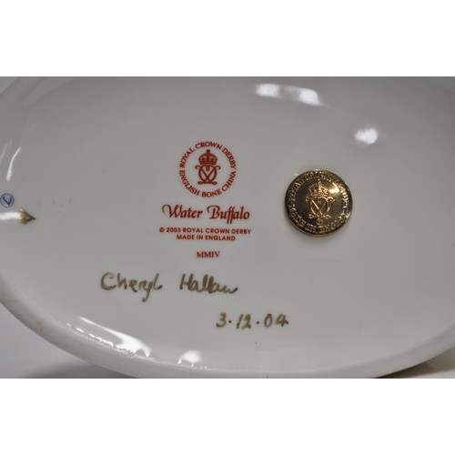 37 - Royal Crown Derby 2004 water buffalo with gold stopper, signed by Cheryl Hallam approx. L 17cms, unb... 