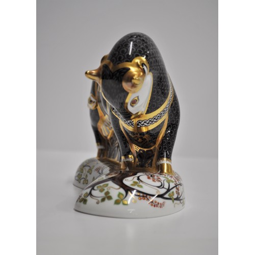 39 - Royal Crown Derby Paplin Grecian Bull paperweight no. 622 of 750. With box and gold stopper. Limited... 