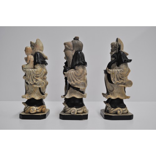 53 - Three Chinese Deities figurines in marble effect AF