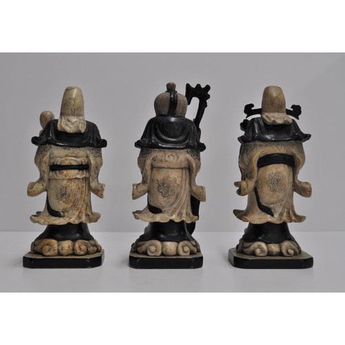 53 - Three Chinese Deities figurines in marble effect AF