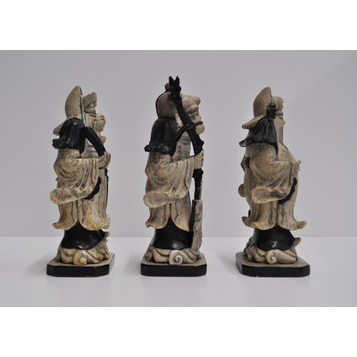 53 - Three Chinese Deities figurines in marble effect AF