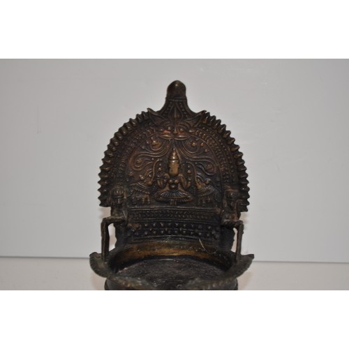 56 - 19th century bronzed hindu oil lamp possibly Lakshmi