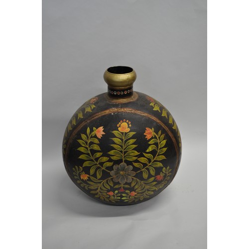 58 - Large Indian style water vessel/vase with hand painted flower decoration, approx. H60cm