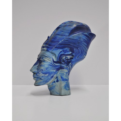 66 - A Nefertiti bust / head with a blue swirl/marble effect pattern approx. H 23cm