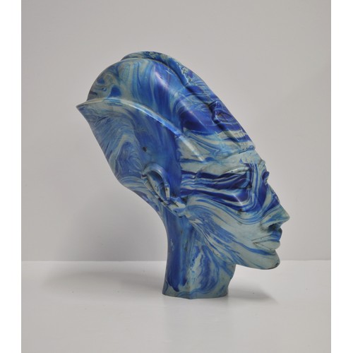 66 - A Nefertiti bust / head with a blue swirl/marble effect pattern approx. H 23cm