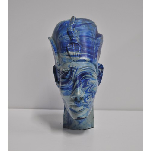 66 - A Nefertiti bust / head with a blue swirl/marble effect pattern approx. H 23cm