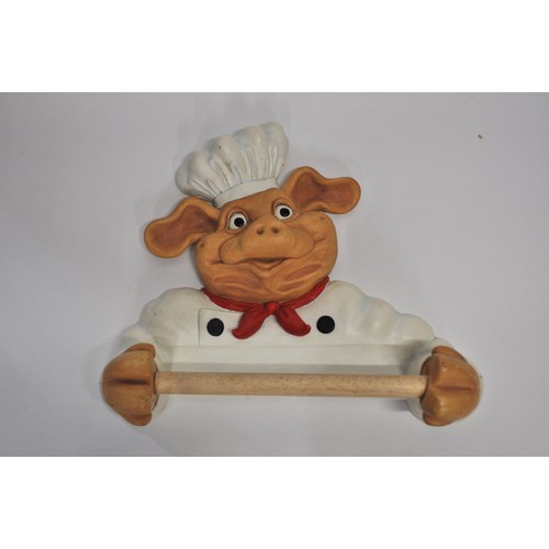 72 - Quirky Peter Mook signed Pig Chef towel holder together with Stow Green cheese wire cutter featuring... 