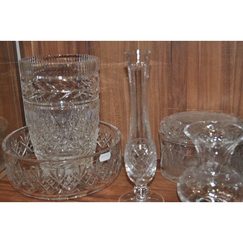 74 - Large quantity of various cut crystal glassware items, including Doulton and Waterford crystal bowls... 