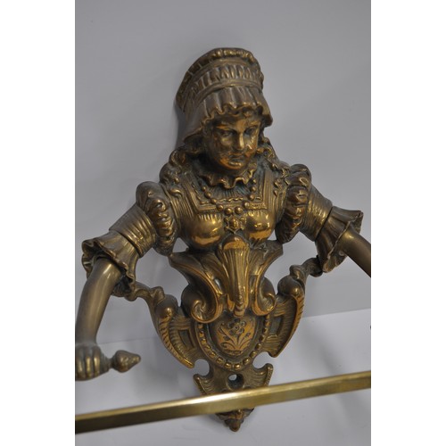 84 - Victorian style Patinated brass towel holder with woman holding rack