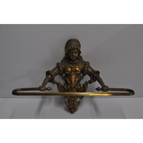 84 - Victorian style Patinated brass towel holder with woman holding rack