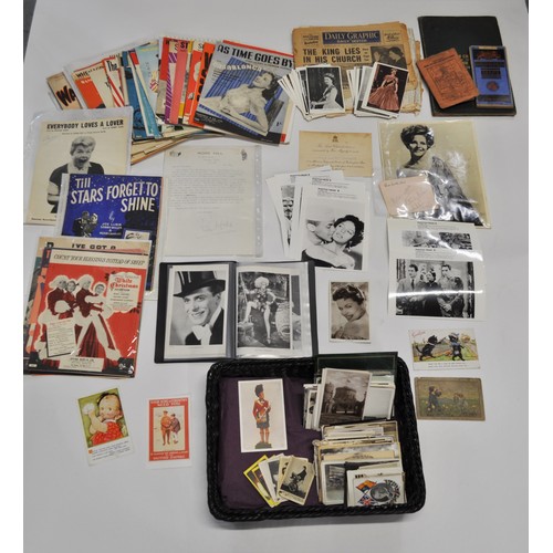 116 - Mix film, stage and music related ephemera items, including signed photographs, royal memorabilia, p... 