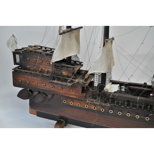 122 - Large wooden model of a Galleon with rigging, approx overall H43