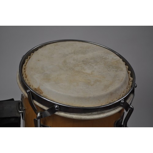 130 - Pair of Session Pro bongo drums, complete with stand and adjusting tools