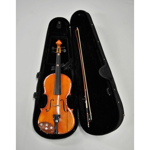 132 - x3 student violins, including a Chantry model 7369,  with bow and cases