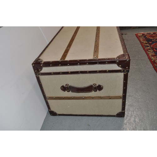 140 - Steamer style trunk with stud and leather trim design, two interior compartments, approx L100cm x D4... 