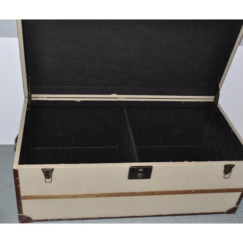 140 - Steamer style trunk with stud and leather trim design, two interior compartments, approx L100cm x D4... 