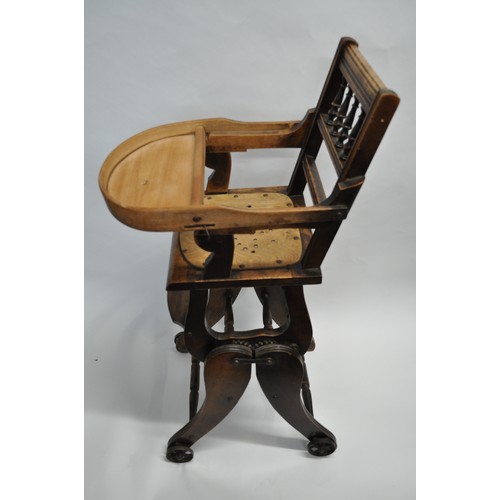 145 - Antique metamorphic high chair on casters (approx. overall height 98cm)