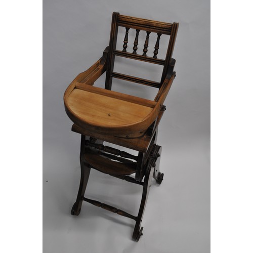 145 - Antique metamorphic high chair on casters (approx. overall height 98cm)