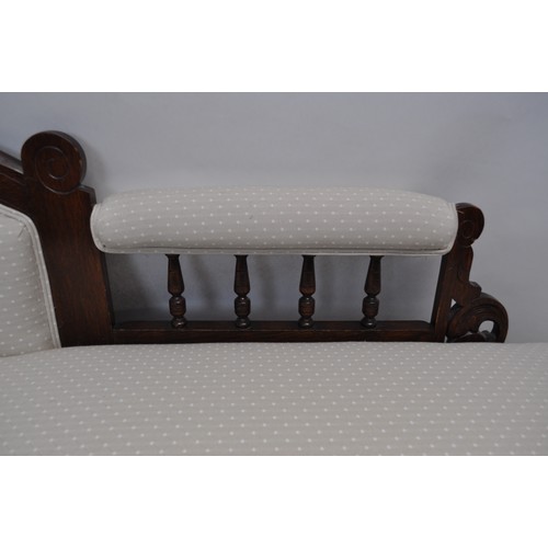 148 - Castored Chaise longue, gallery design to back rest, upholstered in ivory fabric