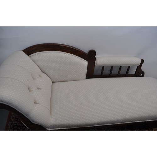 148 - Castored Chaise longue, gallery design to back rest, upholstered in ivory fabric