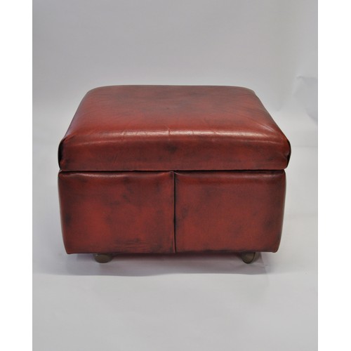 153 - Red leather pouffe stool with a storage facility