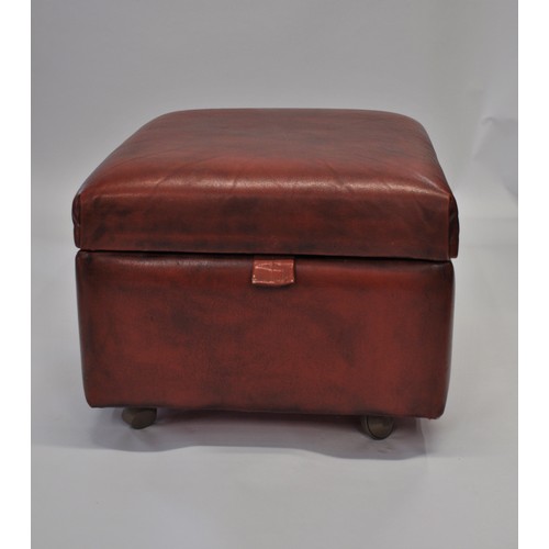 153 - Red leather pouffe stool with a storage facility