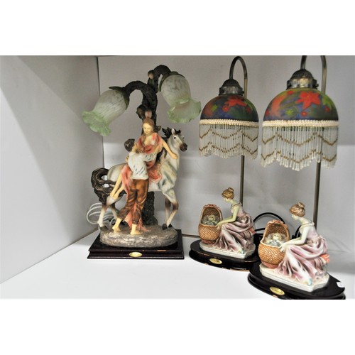 162 - Juliana Lamps - Consisting of a pair of lamps with mother and child figures and 
decorative beaded g... 