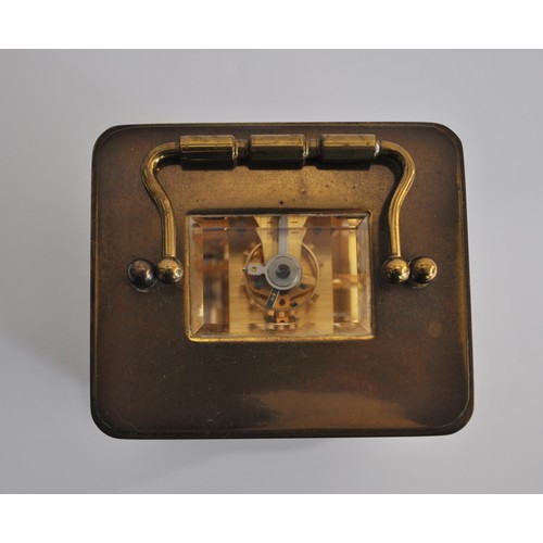 163 - x2 Matthew Norman brass carriage clocks of varying size, engraved '11 jewels' with a bevelled glass ... 