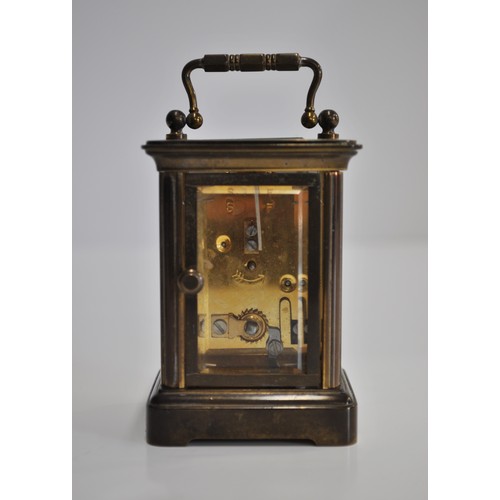 163 - x2 Matthew Norman brass carriage clocks of varying size, engraved '11 jewels' with a bevelled glass ... 