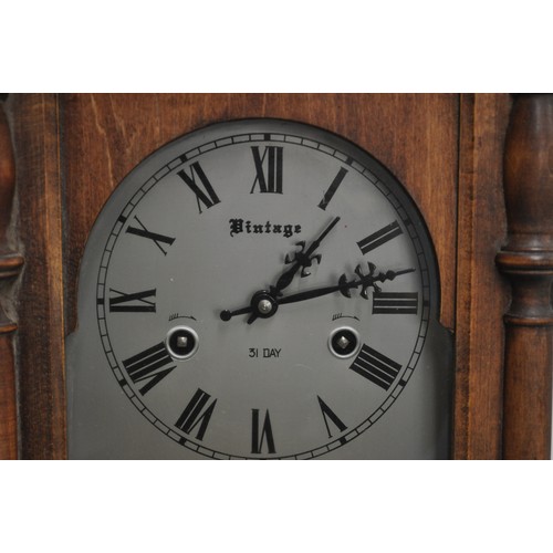 165 - Vintage wall clock in Vienna style 31 day with key together with Schatz German 8 day clock in dome, ... 