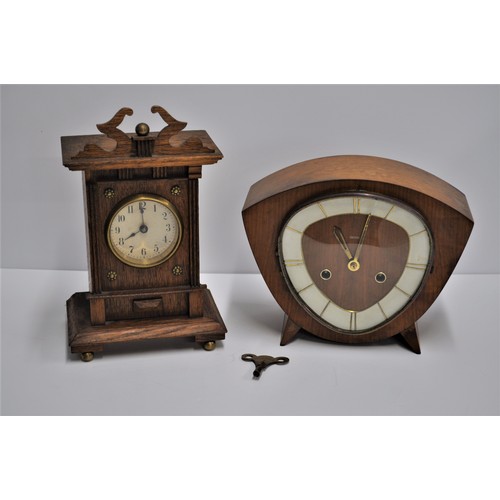 166 - Black Forest style mantle clock together with a Smith's mantle clock including key, untested